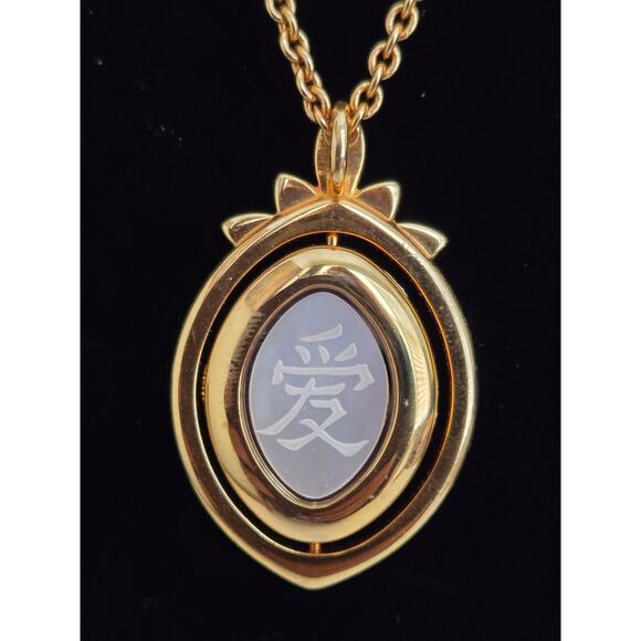 Vintage Gem Time Gold Tone Watch Pendant Necklace w/Mother of Pearl Asian Theme - Picture 2 of 8